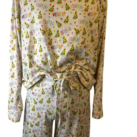 Mary Square Annie Happy Joyful Holiday Pajama Set Women’s Large Christmas PJs - Picture 5 of 6